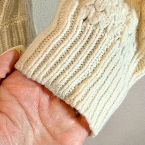 J. Crew Ivory Aran 100% Wool Cable Knit Raised Dots Cream Women's Sweater M - Picture 6 of 12